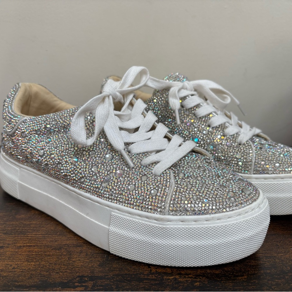 Betsey Johnson Silver White Sparkly Sneakers